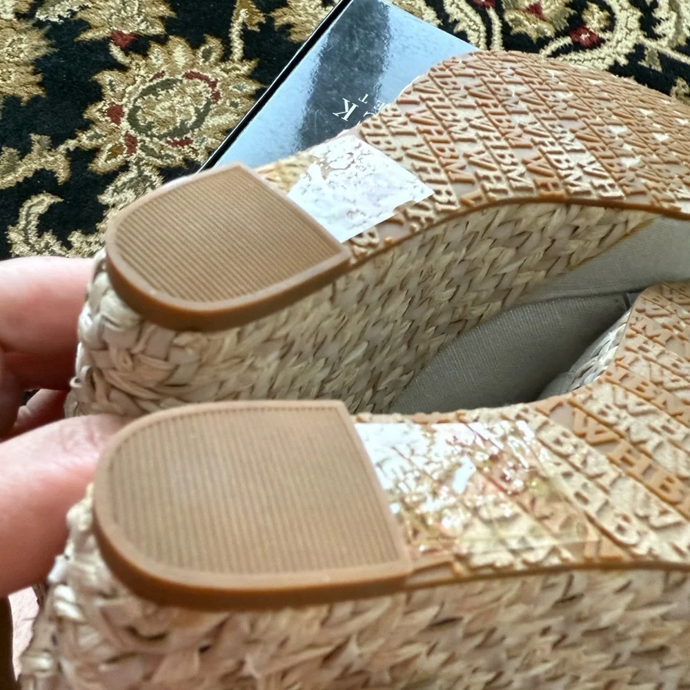 White House Black Market Silver and Tan Wedges